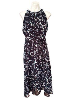 Tahari ASL NWT Women's Floral Spray Navy Sleeveless Midi Dress Size 8